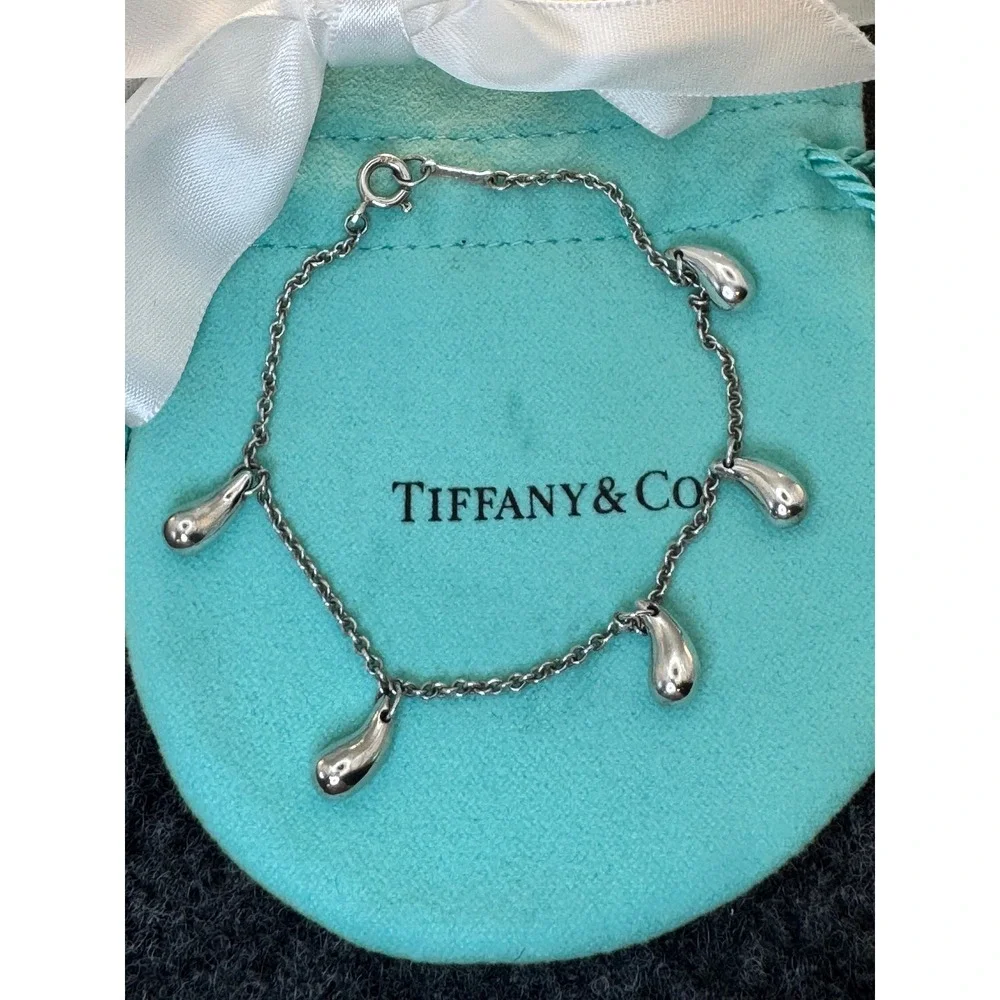 Vintage Tiffany & Co Elsa Peretti Teardrop 5 Charm Bracelet 7in - Picture 1 of 10
